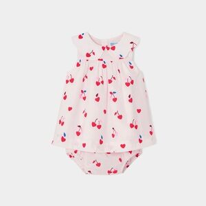 Jacadi Pink Baby Girl Cherry Heart Print Dress and Bloomer